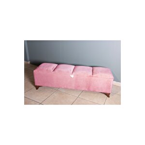 Vetra V2  Pembe Sandıklı Puf - Dilimli Model 140cm Ceviz Ayaklı Sandıklı Puf Koltuk Pembe