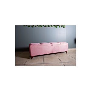 Vetra V2  Pembe Sandıklı Puf - Dilimli Model 140cm Ceviz Ayaklı Sandıklı Puf Koltuk Pembe
