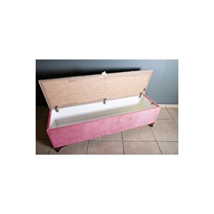 Vetra V2  Pembe Sandıklı Puf - Dilimli Model 140cm Ceviz Ayaklı Sandıklı Puf Koltuk Pembe