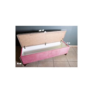 Vetra V2  Pembe Sandıklı Puf - Dilimli Model 140cm Ceviz Ayaklı Sandıklı Puf Koltuk