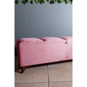 Vetra V2  Pembe Sandıklı Puf - Dilimli Model 140cm Ceviz Ayaklı Sandıklı Puf Koltuk
