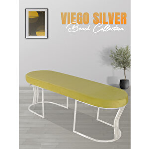 Viego Silver Smooth Bench Lüks Metal Gümüş Ayak, Chester Model Yatak Ucu Puf Hardal