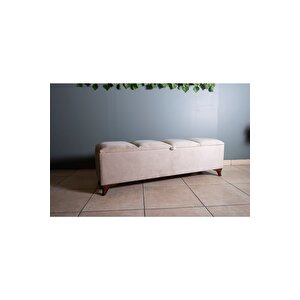 Vetra V2  Krem Sandıklı Puf - Dilimli Model 140cm Ceviz Ayaklı Sandıklı Puf Koltuk Krem