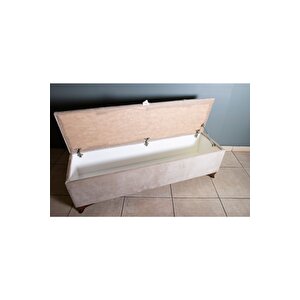 Vetra V2  Krem Sandıklı Puf - Dilimli Model 140cm Ceviz Ayaklı Sandıklı Puf Koltuk Krem
