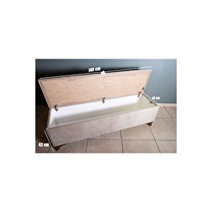Vetra V2  Krem Sandıklı Puf - Dilimli Model 140cm Ceviz Ayaklı Sandıklı Puf Koltuk