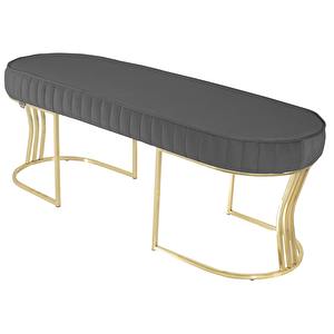 Viego Gold Striped Bench Lüks Metal Gold Ayak, Chester Model Yatak Ucu Puf Gri
