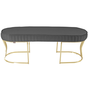 Viego Gold Striped Bench Lüks Metal Gold Ayak, Chester Model Yatak Ucu Puf Gri