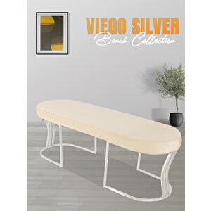 Viego Silver Smooth Bench Lüks Metal Gümüş Ayak, Chester Model Yatak Ucu Puf Krem