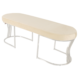 Viego Silver Smooth Bench Lüks Metal Gümüş Ayak, Chester Model Yatak Ucu Puf Krem