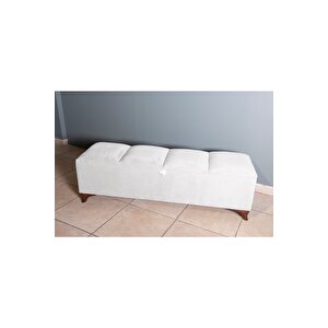 Vetra V2  Beyaz Sandıklı Puf - Dilimli Model 140cm Ceviz Ayaklı Sandıklı Puf Koltuk Beyaz