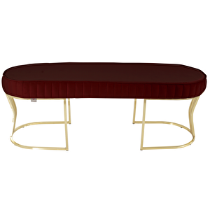 Viego Gold Striped Bench Lüks Metal Gold Ayak, Chester Model Yatak Ucu Puf Bordo
