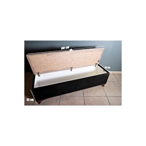 Vetra V2  Siyah Sandıklı Puf - Dilimli Model 140cm Ceviz Ayaklı Sandıklı Puf Koltuk Siyah