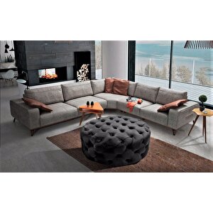 Yuvarlak Chester Model Kapitoneli Oval Orta Puf- Modern Puf Antrasit