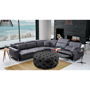 Yuvarlak Chester Model Kapitoneli Oval Orta Puf- Modern Puf Antrasit