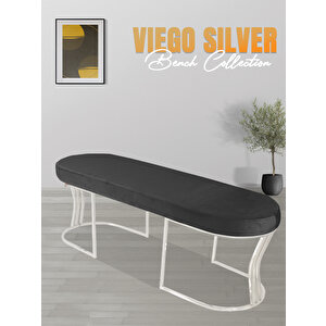 Viego Silver Smooth Bench Lüks Metal Gümüş Ayak, Chester Model Yatak Ucu Puf Antrasit