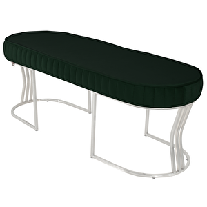 Viego Silver Striped Bench Lüks Metal Gümüş Ayak, Chester Model Yatak Ucu Puf Yeşil