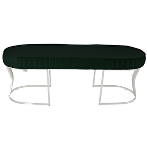 Viego Silver Striped Bench Lüks Metal Gümüş Ayak, Chester Model Yatak Ucu Puf Yeşil