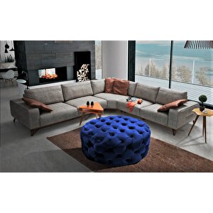 Yuvarlak Chester Model Kapitoneli Oval Orta Puf- Modern Puf Mavi