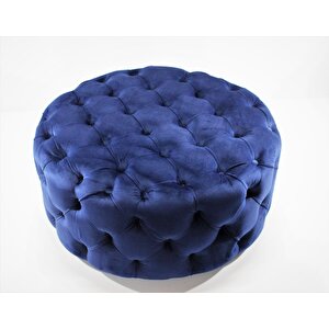 Yuvarlak Chester Model Kapitoneli Oval Orta Puf- Modern Puf Mavi