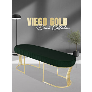 Viego Gold Striped Bench Lüks Metal Gold Ayak, Chester Model Yatak Ucu Puf Yeşil