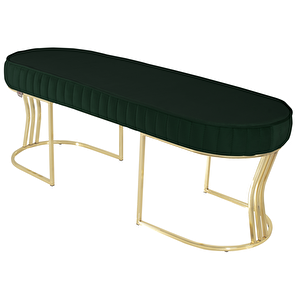 Viego Gold Striped Bench Lüks Metal Gold Ayak, Chester Model Yatak Ucu Puf Yeşil