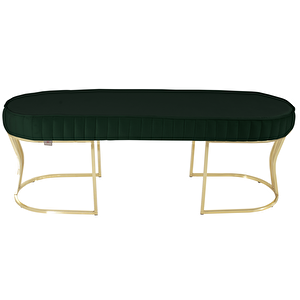 Viego Gold Striped Bench Lüks Metal Gold Ayak, Chester Model Yatak Ucu Puf Yeşil