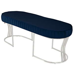 Viego Silver Striped Bench Lüks Metal Gümüş Ayak, Chester Model Yatak Ucu Puf Mavi
