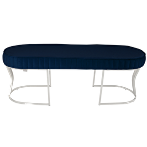 Viego Silver Striped Bench Lüks Metal Gümüş Ayak, Chester Model Yatak Ucu Puf Mavi