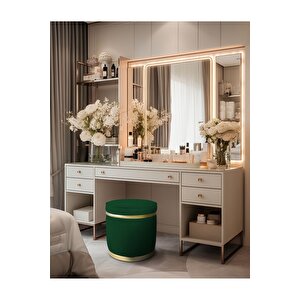 Zerafet Gold Kaplama Luxery Puf, Pofuduk Puf, Makyaj Koltuğu Yeşil