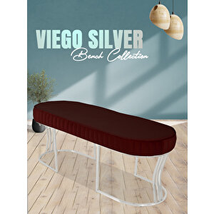 Viego Silver Striped Bench Lüks Metal Gümüş Ayak, Chester Model Yatak Ucu Puf Bordo