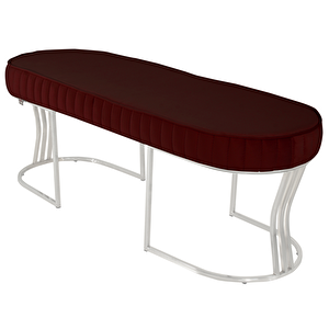 Viego Silver Striped Bench Lüks Metal Gümüş Ayak, Chester Model Yatak Ucu Puf Bordo