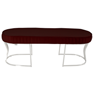 Viego Silver Striped Bench Lüks Metal Gümüş Ayak, Chester Model Yatak Ucu Puf Bordo