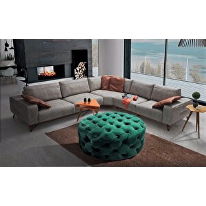 Yuvarlak Chester Model Kapitoneli Oval Orta Puf- Modern Puf Yeşil