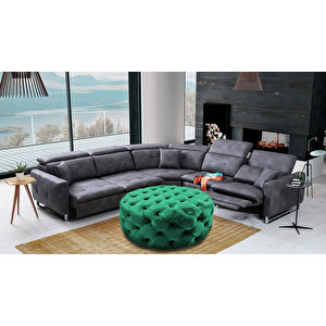 Yuvarlak Chester Model Kapitoneli Oval Orta Puf- Modern Puf Yeşil