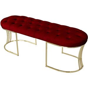 Viego Gold Puf - Lüks Metal Gold Ayak, Chester Model Yatak Ucu Bench Puf Bordo