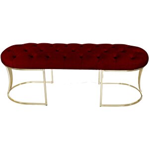 Viego Gold Puf - Lüks Metal Gold Ayak, Chester Model Yatak Ucu Bench Puf Bordo