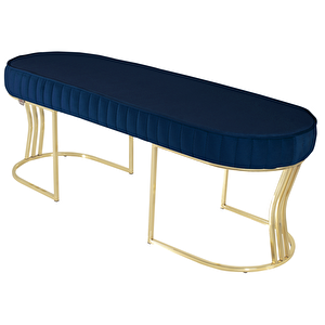 Viego Gold Striped Bench Lüks Metal Gold Ayak, Chester Model Yatak Ucu Puf Mavi