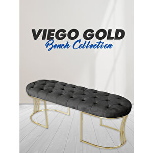 Viego Gold Puf - Lüks Metal Gold Ayak, Chester Model Yatak Ucu Bench Puf Antrasit