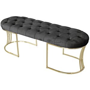 Viego Gold Puf - Lüks Metal Gold Ayak, Chester Model Yatak Ucu Bench Puf Antrasit