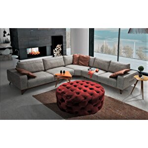 Yuvarlak Chester Model Kapitoneli Oval Orta Puf- Modern Puf Kırmızı