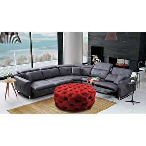 Yuvarlak Chester Model Kapitoneli Oval Orta Puf- Modern Puf Kırmızı
