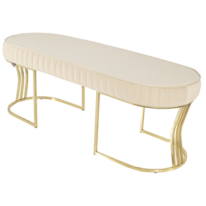 Viego Gold Striped Bench Lüks Metal Gold Ayak, Chester Model Yatak Ucu Puf Krem