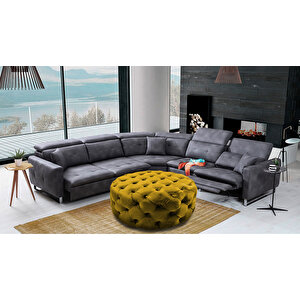 Yuvarlak Chester Model Kapitoneli Oval Orta Puf- Modern Puf Hardal