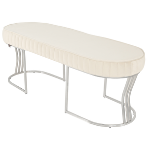 Viego Silver Striped Bench Lüks Metal Gümüş Ayak, Chester Model Yatak Ucu Puf Beyaz