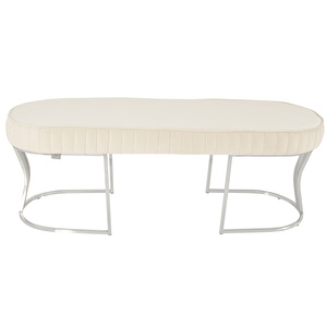Viego Silver Striped Bench Lüks Metal Gümüş Ayak, Chester Model Yatak Ucu Puf Beyaz
