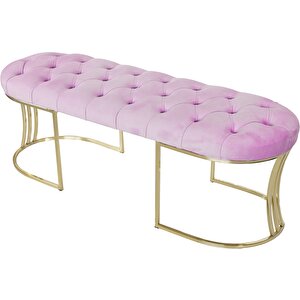 Viego Gold Puf - Lüks Metal Gold Ayak, Chester Model Yatak Ucu Bench Puf Pembe