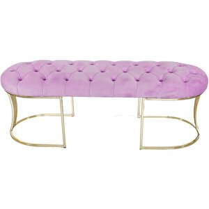 Viego Gold Puf - Lüks Metal Gold Ayak, Chester Model Yatak Ucu Bench Puf Pembe