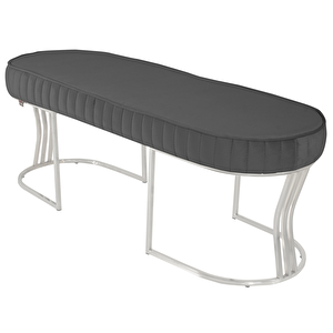 Viego Silver Striped Bench Lüks Metal Gümüş Ayak, Chester Model Yatak Ucu Puf Gri