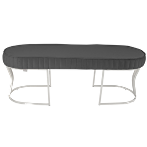 Viego Silver Striped Bench Lüks Metal Gümüş Ayak, Chester Model Yatak Ucu Puf Gri