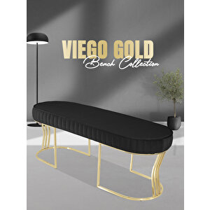 Viego Gold Striped Bench Lüks Metal Gold Ayak, Chester Model Yatak Ucu Puf Antrasit